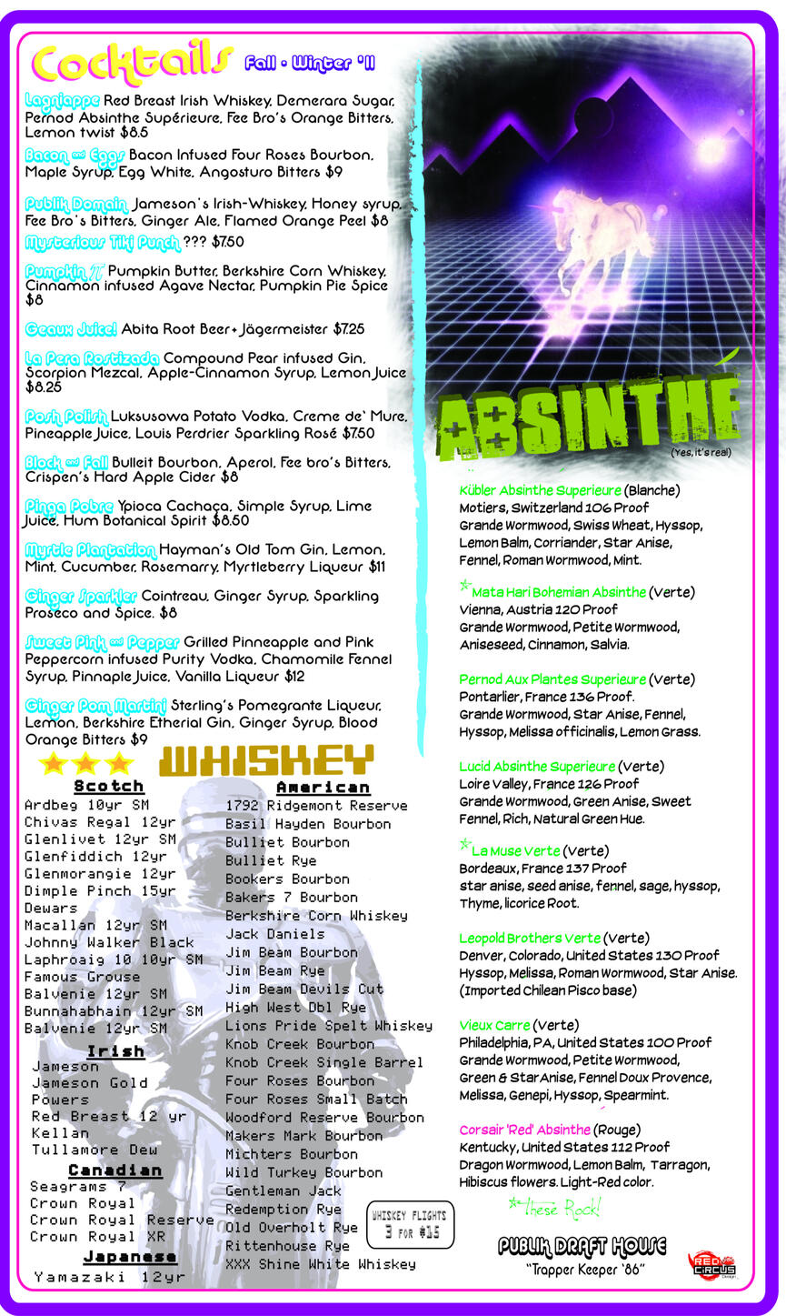 Absinthe Menu